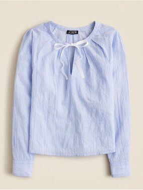 NWT J. Crew Tie-Necked Top in Striped Crinkle Cotton